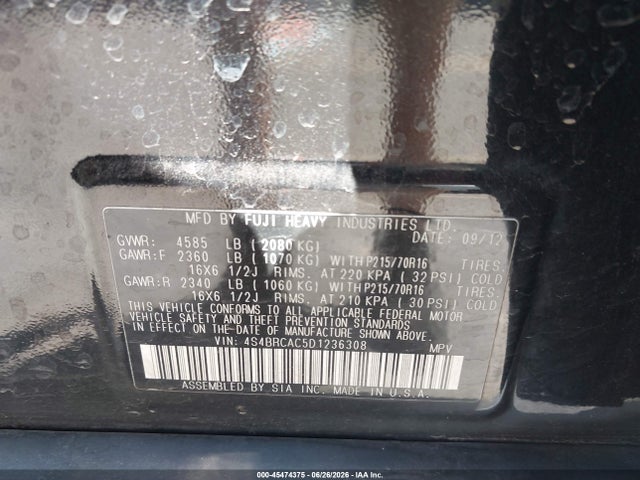 Aukcja sprzedaży 2013 Subaru Outback 2.5i, vin: 4S4BRCAC5D1236308, numer aukcji: 45474375