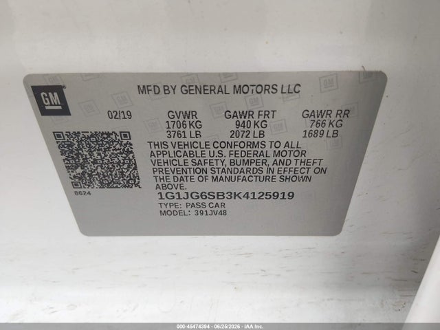 Chevrolet Sonic Lt Auto 2019 1G1JG6SB3K4125919 Image 8