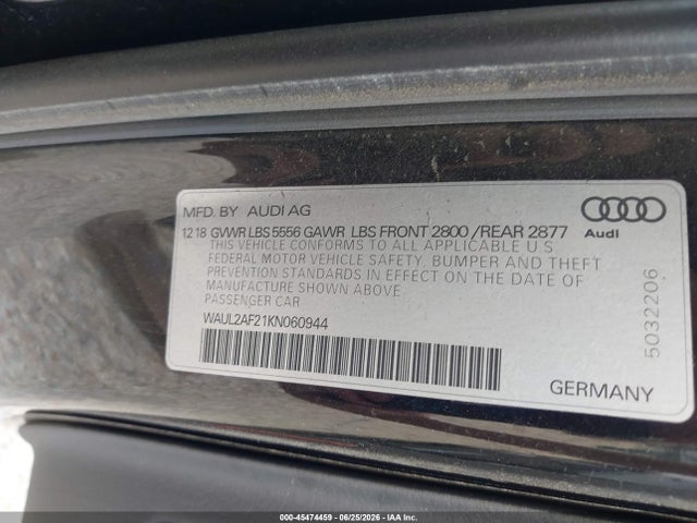 Aukcja sprzedaży 2019 Audi A6 55 Premium, vin: WAUL2AF21KN060944, numer aukcji: 45474459