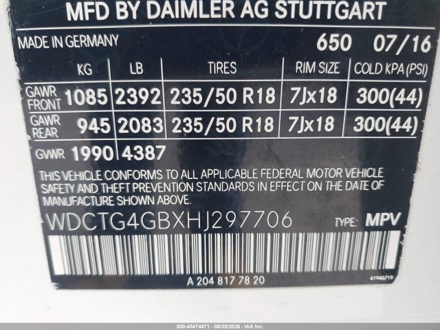 WDCTG4GBXHJ297706 Mercedes-Benz Gla 250 4matic