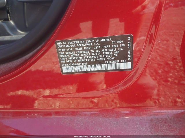Продажа на аукционе авто 2020 Volkswagen Passat 2.0t S, vin: 1VWAA7A36LC013063, номер лота: 45474501