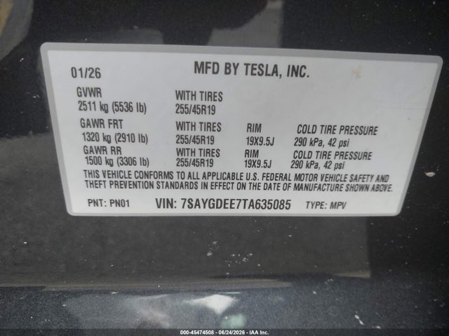 2026 Tesla Model Y All-wheel Drive/long Range Launch Series/premium All-wheel Drive მანქანა იყიდება აუქციონზე, vin: 7SAYGDEE7TA635085, აუქციონის ნომერი: 45474508