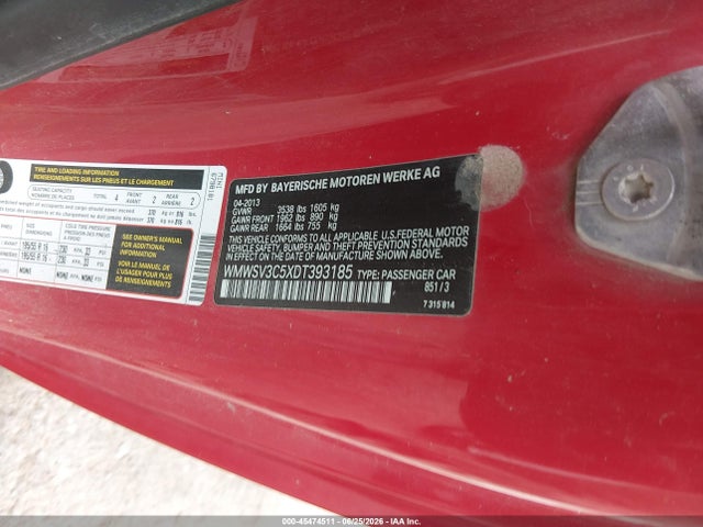 2013 Mini Hardtop Cooper S მანქანა იყიდება აუქციონზე, vin: WMWSV3C5XDT393185, აუქციონის ნომერი: 45474511