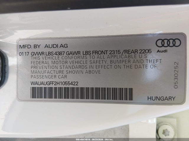 WAUAUGFF2H1055422 Audi A3 PREMIUM