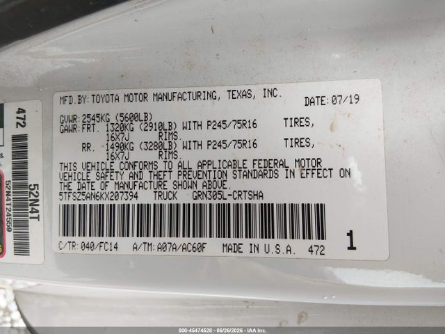 Toyota Tacoma Sr5 V6 2019 5TFSZ5AN6KX207394 Image 9