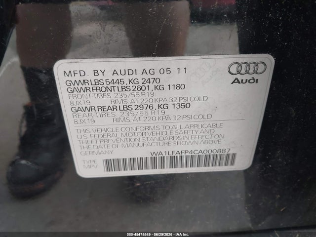 2012 Audi Q5 2.0t Premium მანქანა იყიდება აუქციონზე, vin: WA1LFAFP4CA000887, აუქციონის ნომერი: 45474549