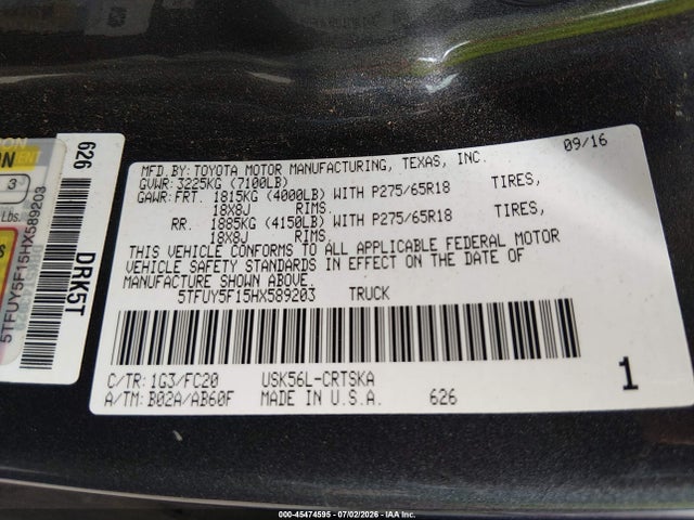 5TFUY5F15HX589203 Toyota Tundra Sr5 5.7l V8
