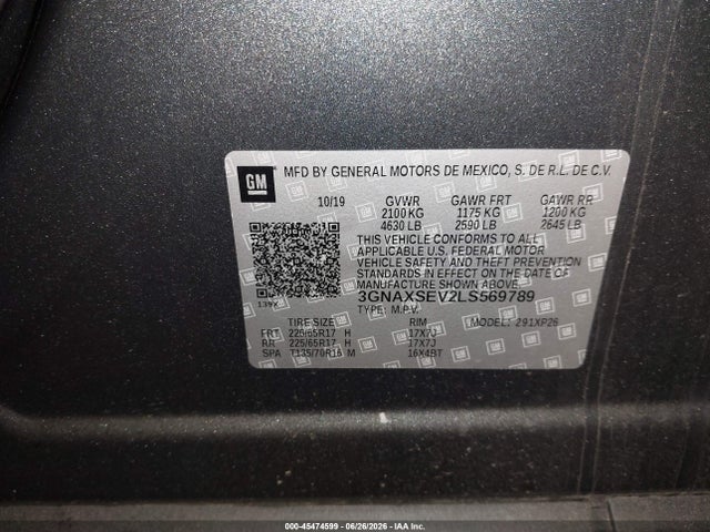 3GNAXSEV2LS569789 Chevrolet Equinox Awd Ls