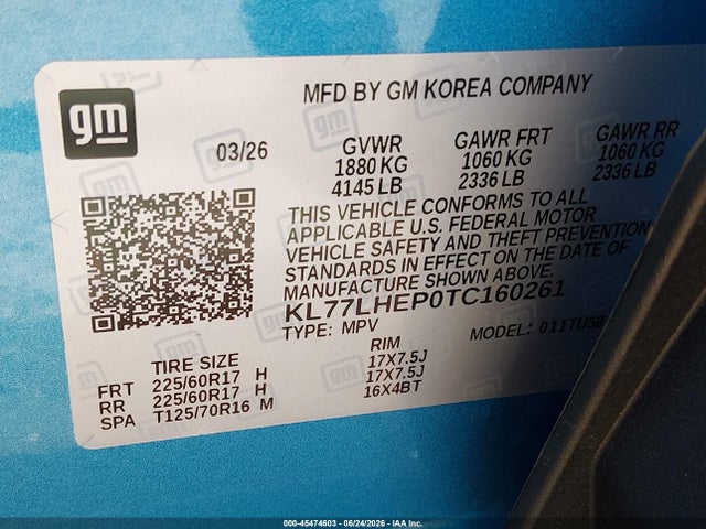 KL77LHEP0TC160261 Chevrolet Trax Fwd Lt