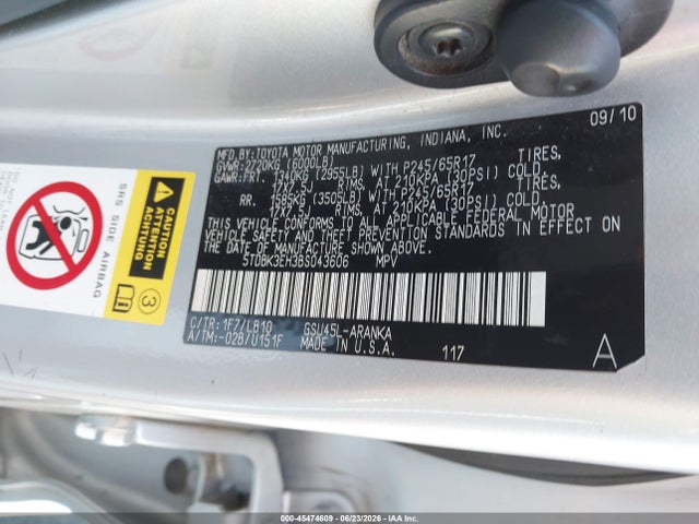 Aukcja sprzedaży 2011 Toyota Highlander Se V6, vin: 5TDBK3EH3BS043606, numer aukcji: 45474609