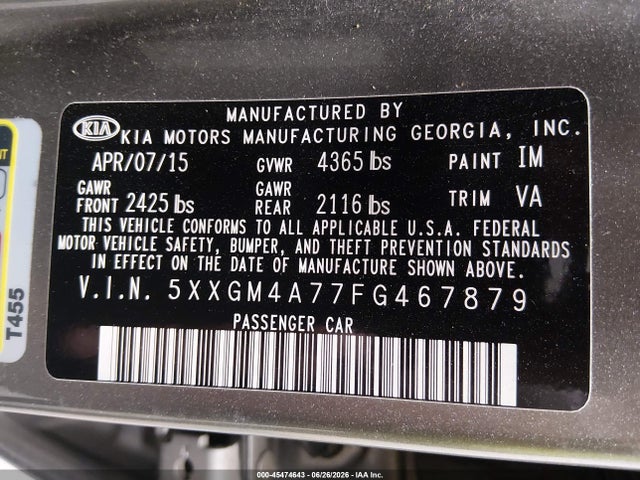 KIA Optima Lx 2015 5XXGM4A77FG467879 Image 9