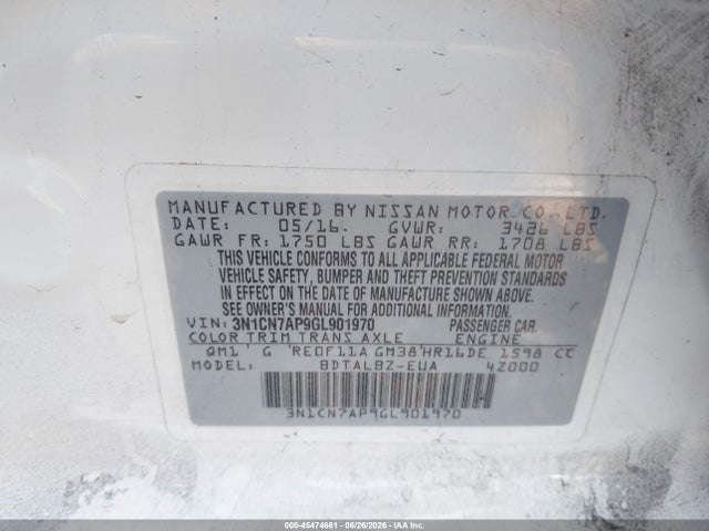 3N1CN7AP9GL901970 Nissan Versa 1.6 Sv