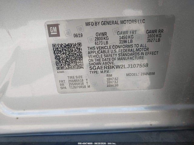 Aukcja sprzedaży 2020 Buick Enclave Fwd Essence, vin: 5GAERBKW2LJ107558, numer aukcji: 45474689