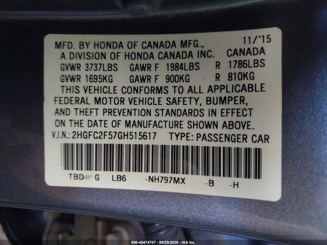 Honda Civic Lx 2016 2HGFC2F57GH515617 Image 9