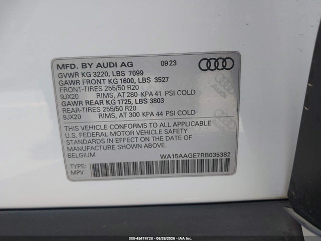 Продаж на аукціоні авто 2024 Audi Q8 E-tron Premium Plus Quattro, vin: WA15AAGE7RB035382, номер лоту: 45474728