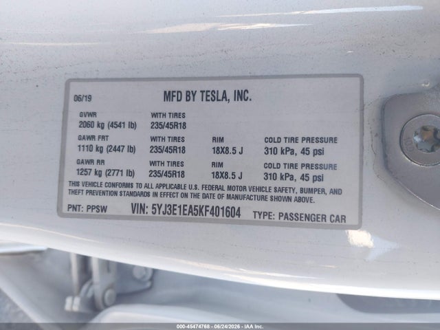Tesla Model 3 Long Range/mid Range/standard Range/standard Range Plus 2019 5YJ3E1EA5KF401604 Image 9