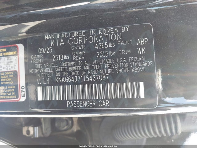 Продажа на аукционе авто 2026 Kia K5 Gt-line Fwd, vin: KNAG64J71T5437087, номер лота: 45474792