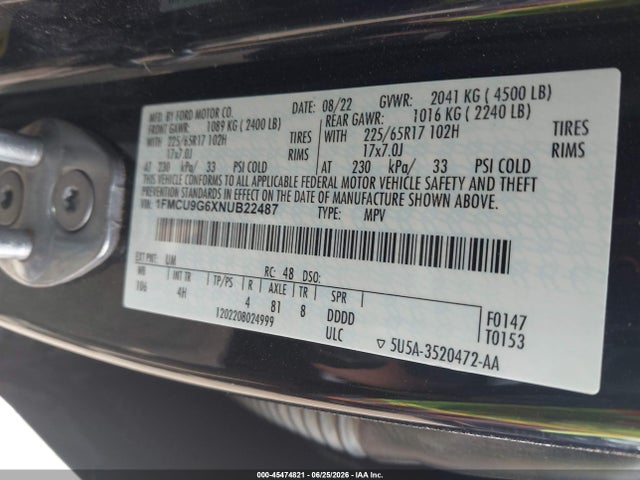 1FMCU9G6XNUB22487 Ford ESCAPE SE