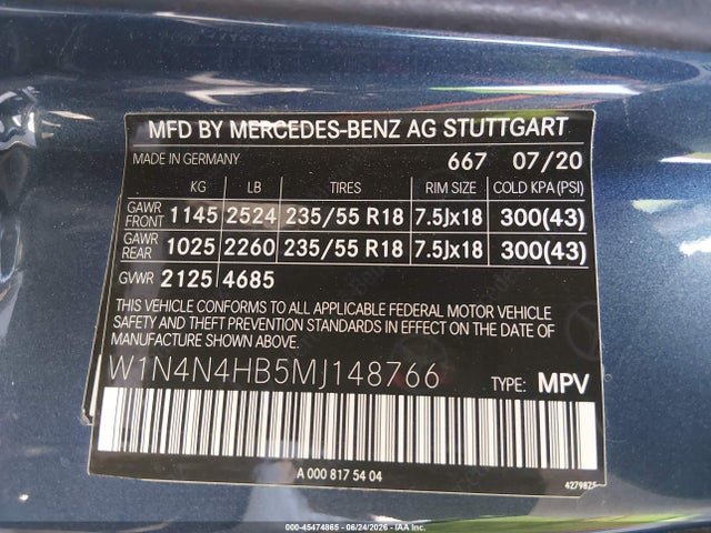 W1N4N4HB5MJ148766 Mercedes-Benz Gla 250 4matic