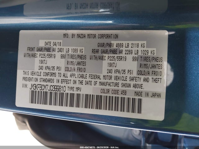 Auction sale of the 2018 Mazda Cx-5 Touring, vin: JM3KFBCM7J0399810, lot number: 45474870