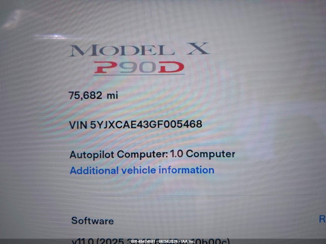 Продажа на аукционе авто 2016 Tesla Model X 60d/p100d/p90d, vin: 5YJXCAE43GF005468, номер лота: 45474881
