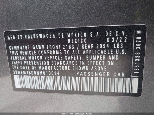 3VWEM7BU0NM010094 Volkswagen Jetta 1.5t Se