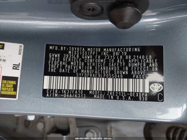 Toyota COROLLA L 2020 5YFDPRAE9LP055049 Image 9