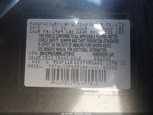 Nissan Kicks Sv Xtronic Cvt 2021 3N1CP5CV9ML477812 Image 9