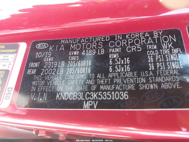 KNDCB3LC3K5351036 KIA NIRO LX
