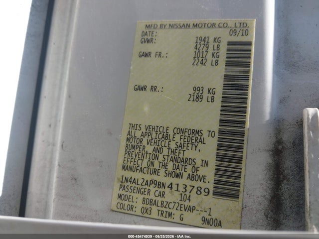 45474939 :رقم المزاد ، 1N4AL2AP9BN413789 vin ، 2011 Nissan Altima 2.5 S مزاد بيع