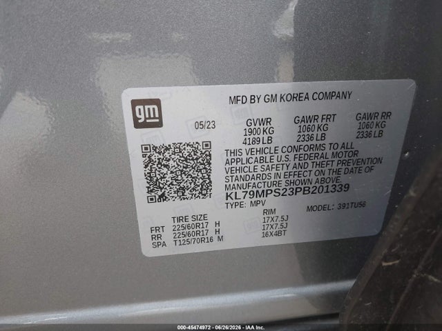 KL79MPS23PB201339 Chevrolet Trailblazer Fwd Lt