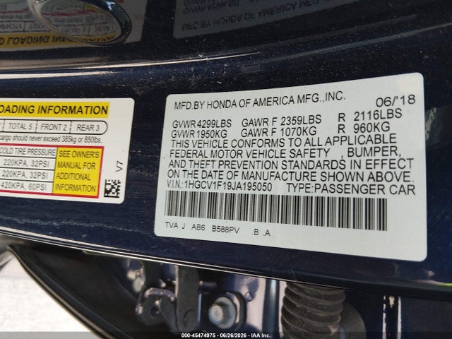 Honda ACCORD LX 2018 1HGCV1F19JA195050 Image 9
