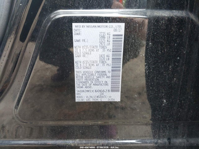 45474986 :رقم المزاد ، 5N1DR2MM1JC606628 vin ، 2018 Nissan Pathfinder Platinum مزاد بيع