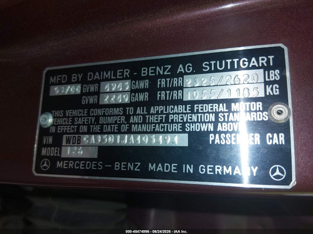 1988 Mercedes-benz 420 Sel მანქანა იყიდება აუქციონზე, vin: WDBCA35D1JA405494, აუქციონის ნომერი: 45474996