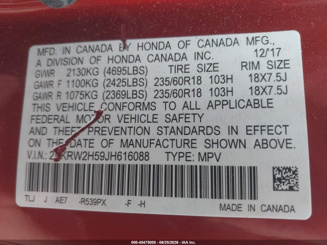 Honda CR-V EX 2018 2HKRW2H59JH616088 Image 9