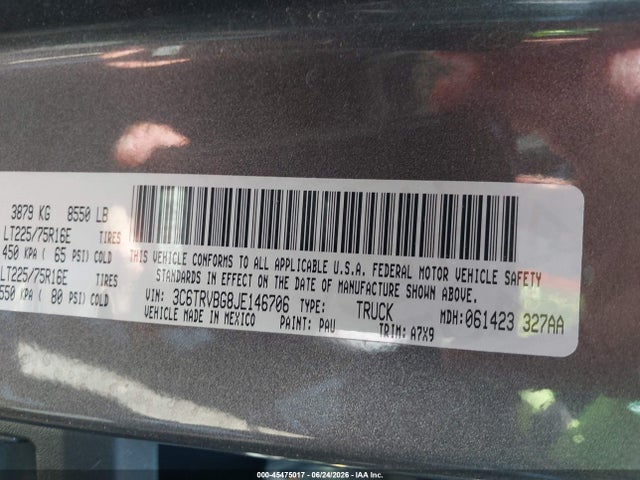 3C6TRVBG8JE146706 RAM Promaster 1500 High Roof 136 Wb