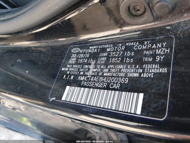 Aukcja sprzedaży 2017 Hyundai Accent Se, vin: KMHCT4AE8HU200369, numer aukcji: 45475020