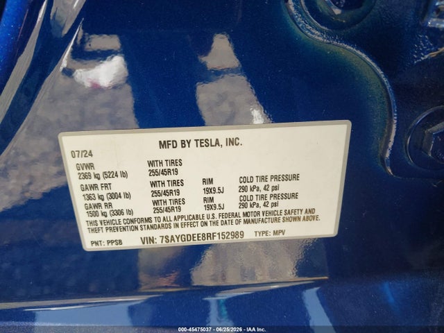 Aukcja sprzedaży 2024 Tesla Model Y Long Range Dual Motor All-wheel Drive, vin: 7SAYGDEE8RF152989, numer aukcji: 45475037