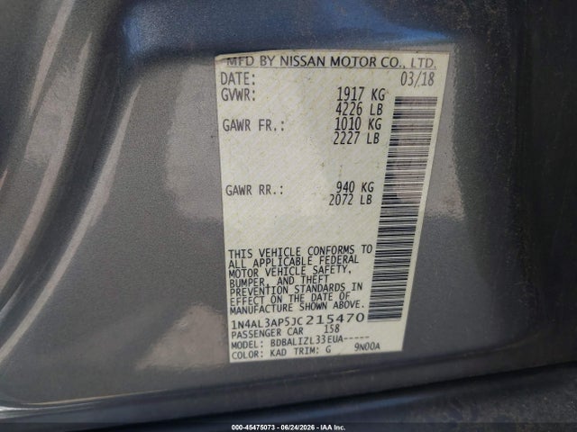 Nissan Altima 2.5 Sv 2018 1N4AL3AP5JC215470 Image 9