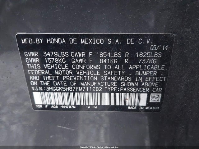 3HGGK5H87FM711282 Honda Fit Ex/ex-l
