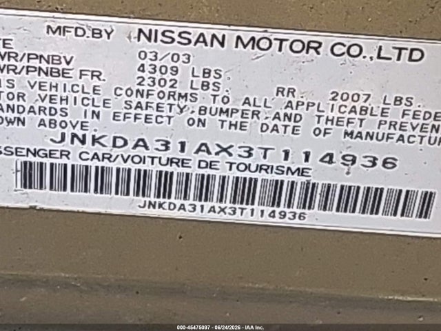 Продаж на аукціоні авто 2003 Infiniti I35 Luxury, vin: JNKDA31AX3T114936, номер лоту: 45475097