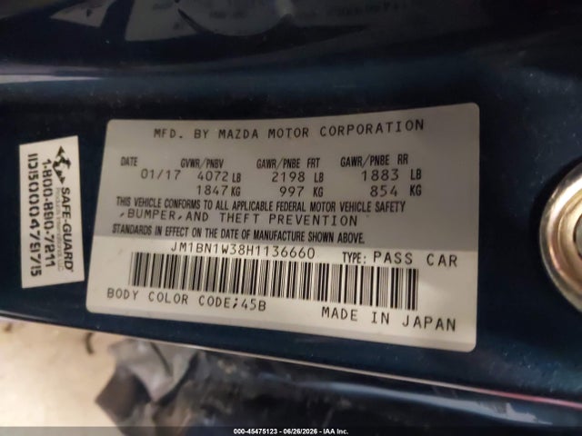 JM1BN1W38H1136660 Mazda Mazda3 Grand Touring