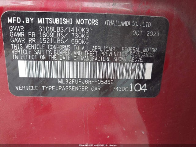 Aukcja sprzedaży 2024 Mitsubishi Mirage G4 Black Edition/es/le, vin: ML32FUFJ6RHF05852, numer aukcji: 45475127