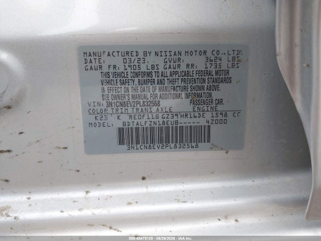 2023 Nissan Versa 1.6 Sv Xtronic Cvt მანქანა იყიდება აუქციონზე, vin: 3N1CN8EV2PL832568, აუქციონის ნომერი: 45475128