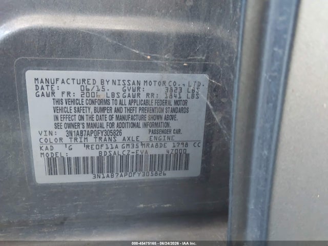 Nissan SENTRA S 2015 3N1AB7AP0FY305826 Image 9