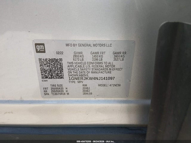 1GNERJKW4NJ141097 Chevrolet Traverse Fwd Rs