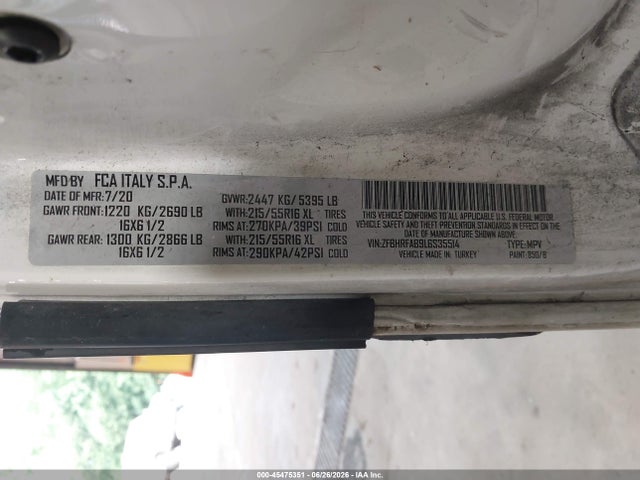 Продаж на аукціоні авто 2020 Ram Promaster City Tradesman, vin: ZFBHRFAB9L6S35514, номер лоту: 45475351