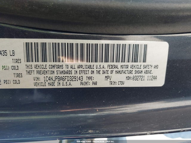 2015 Jeep Patriot Altitude Edition მანქანა იყიდება აუქციონზე, vin: 1C4NJPBA6FD329143, აუქციონის ნომერი: 45475365
