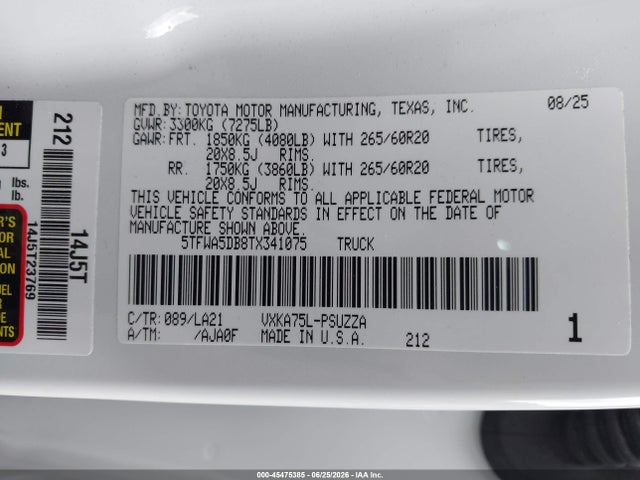 Продаж на аукціоні авто 2026 Toyota Tundra Platinum Crewmax 5.5' Bed, vin: 5TFWA5DB8TX341075, номер лоту: 45475385