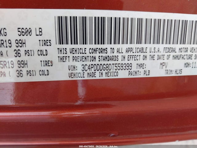 2013 Dodge Journey Crew მანქანა იყიდება აუქციონზე, vin: 3C4PDDDG8DT559399, აუქციონის ნომერი: 45475404